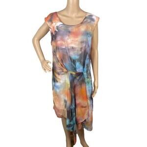 NWT Y2K Yigal Azrouel Watercolor Artsy Asymmetric Shift Dress SZ M